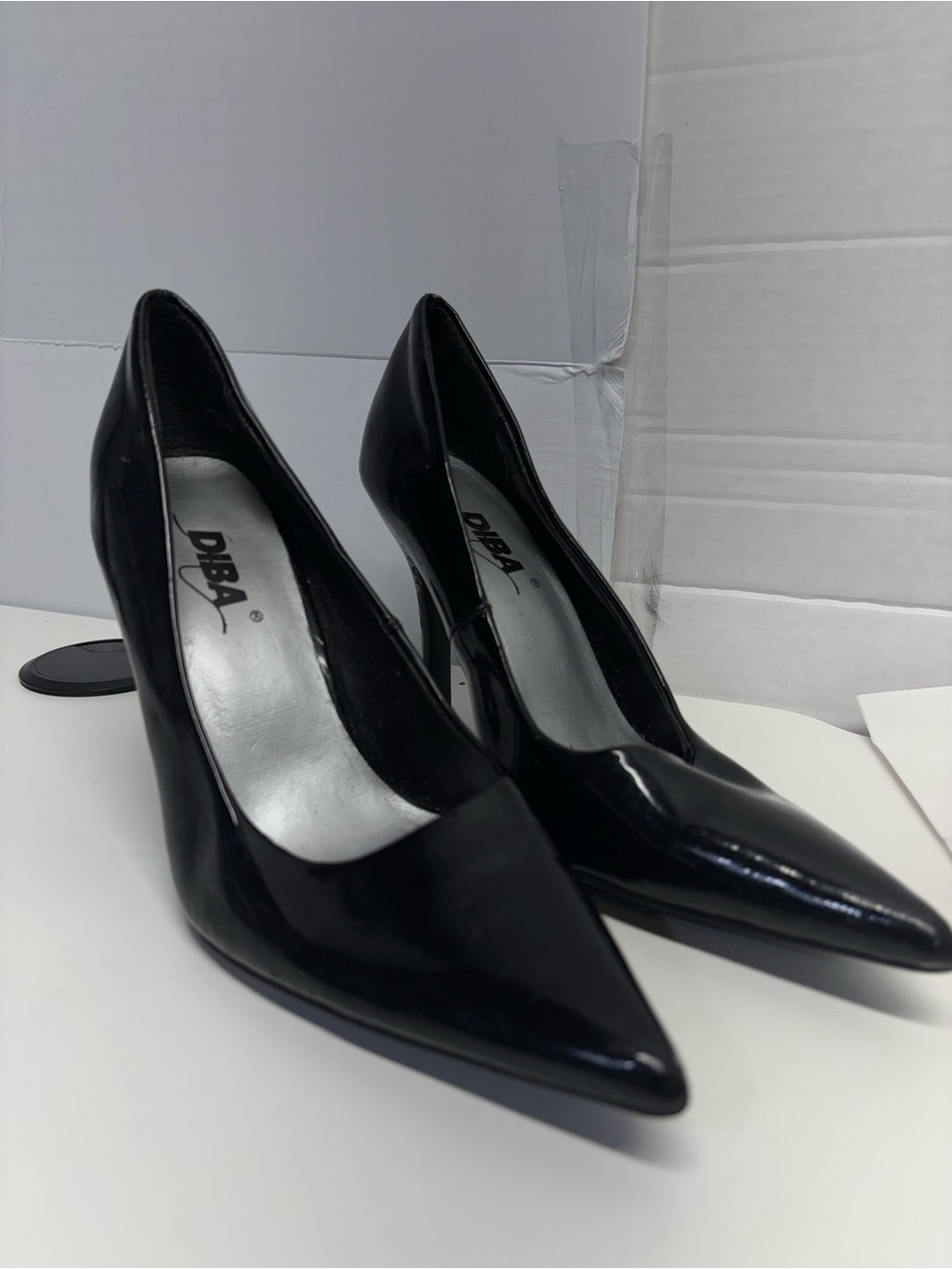 DIBA Black Patent Pointed Toe Stiletto Pumps Size 7M